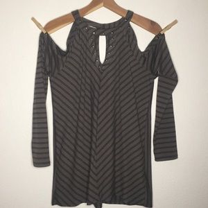 Maurices Grey and Black Stripe Cold Shoulder Longsleeve